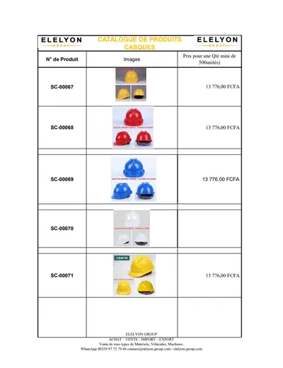 Aperçu du catalogue Catalogue Casques