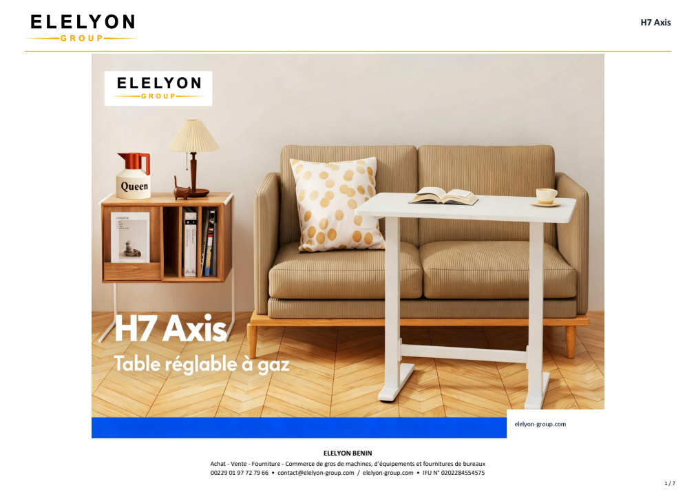 Aperçu du catalogue ELELYON : Table H7 Axis